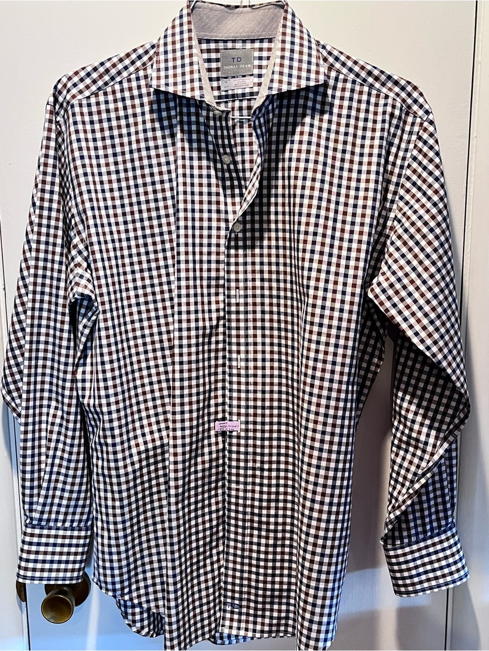 Thomas Dean Men's Check Dress Shirt in Brown, White & Black